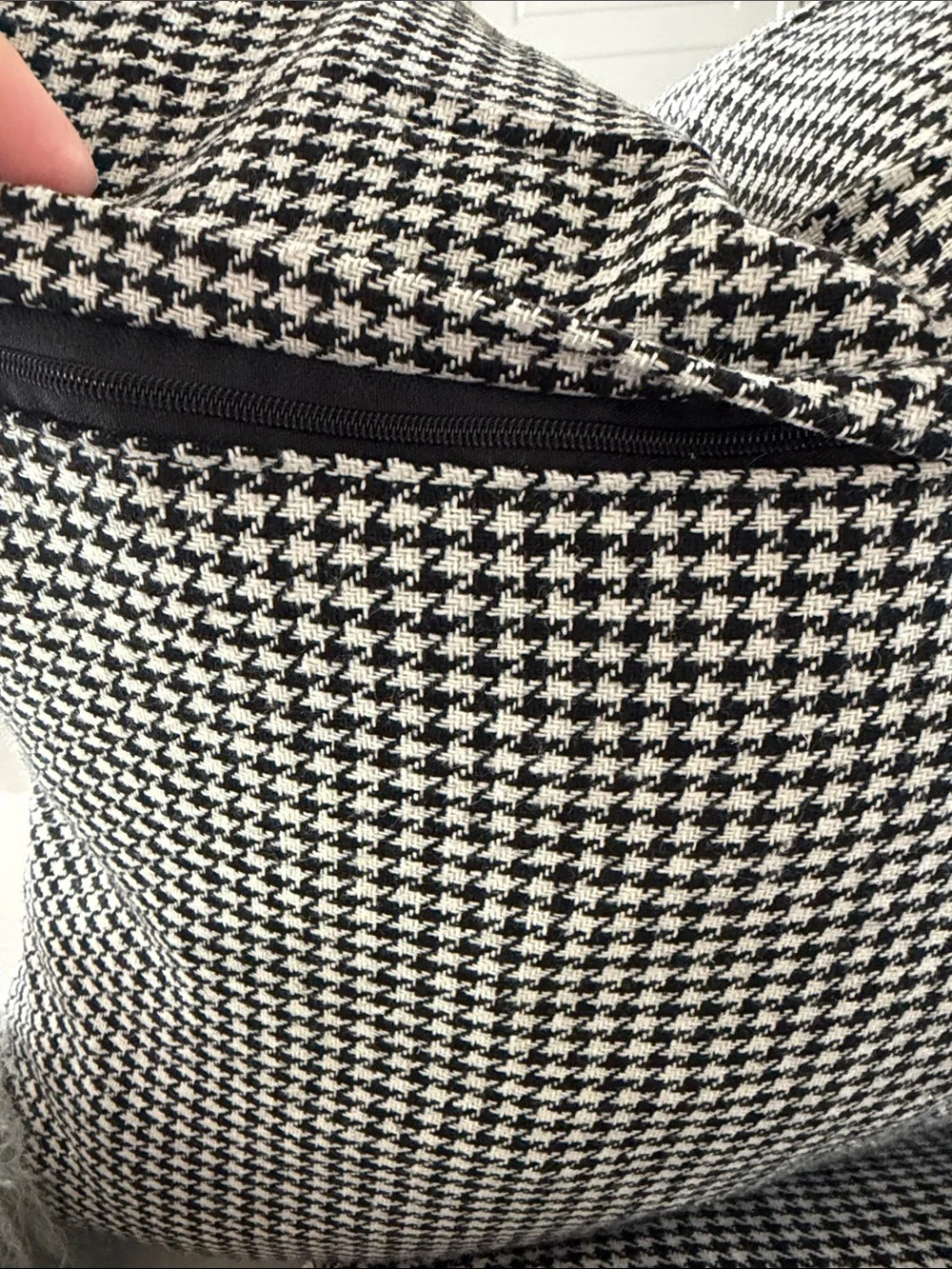 Pair of Houndstooth Decorative Pillows with Crest Patch - Black & White